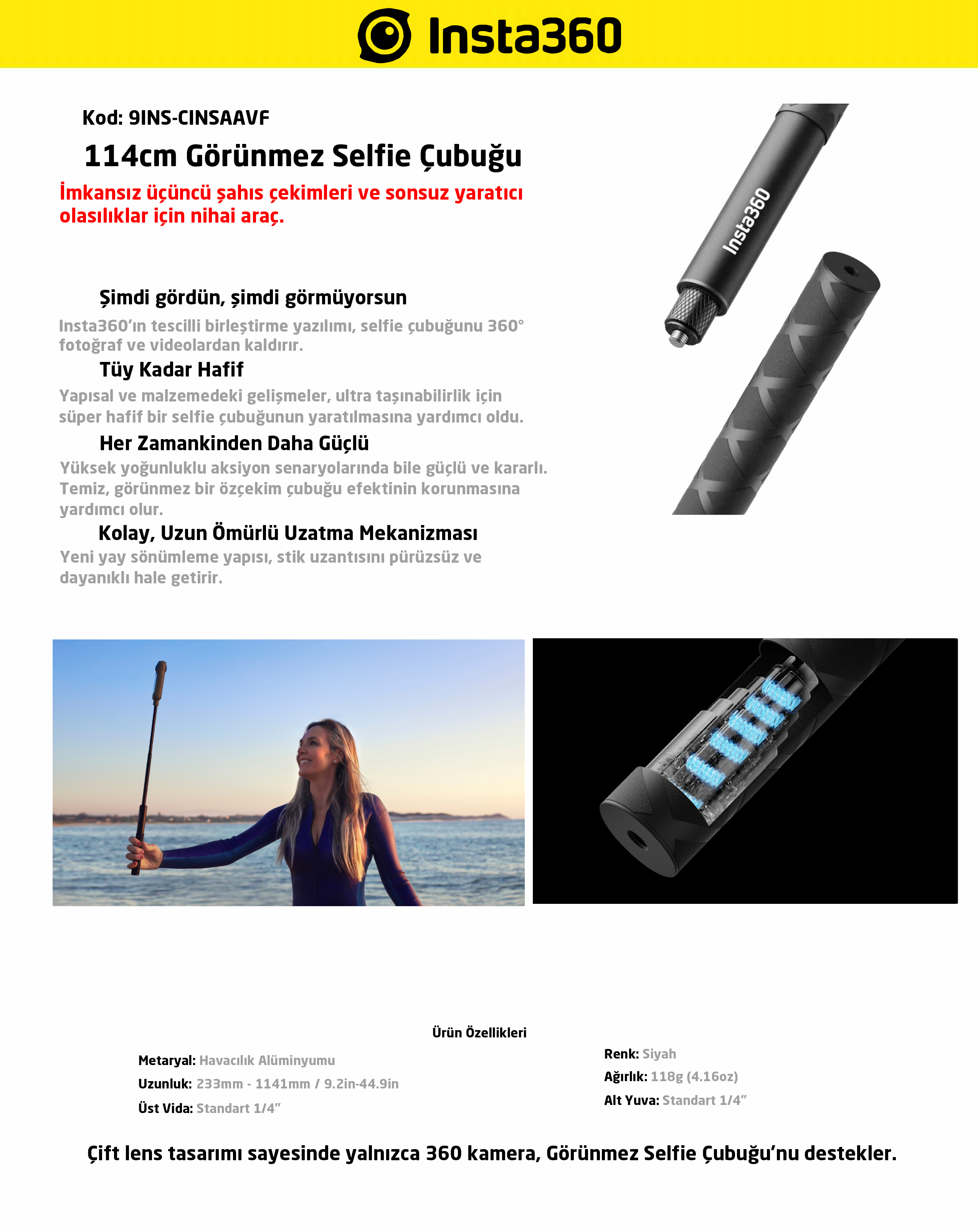 Insta360 Invisible Selfie Stick (114cm)